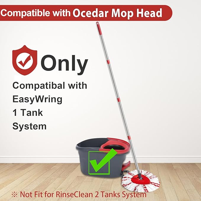 Spin Mop Replacement Head Base Handle Compatible with Ocedar Mop Set EasyWring 1-Tank Microfiber Spin Mop 2 Refills Replacement Heads 30-58in Handle and 1 Base Combo Set