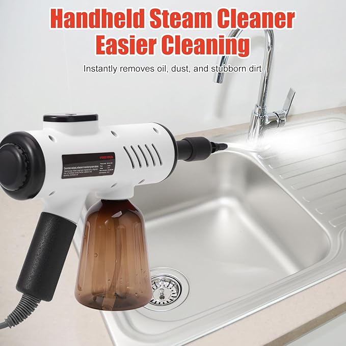 Handheld Steam Cleaner 1500W Portable Multi Purpose High Pressure Steamer with Digital Display 3 Adjustable Levels for Kitchen Bathroom Floors Car Detailing Outdoor Use (White US Plug 110V)