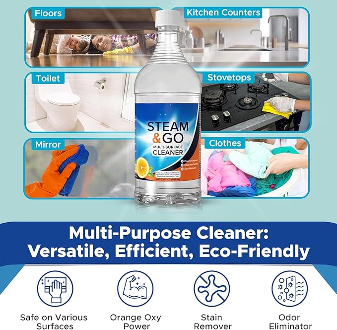 Steam and Go The Housekeeper 10-in-1 Steam Cleaner Demineralized Water 32oz &amp Multi-Purpose Cleaner 32oz Bundle - Cleans Floors Carpet Upholstery &amp Surface - Eucalyptus Mint Scent - Odor El