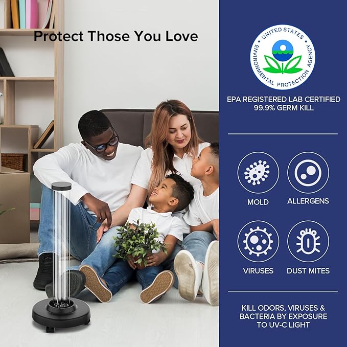 SANSI 100W UVC Disinfection Cart with Wheels Portable Mobile UV Light Sanitizer with Remote &amp 3 Timer Settings Ozone-Free 99.9% Germ Kill in 30 Mins for Large Space Home Hotel School