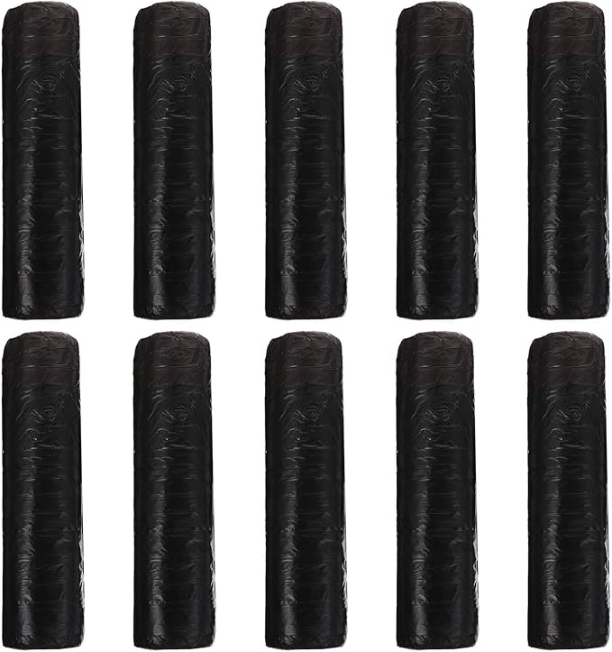 Ciieeo Disposable Plastic Garbage Bags with Drawstring 150pcs (10 Packs of 15pcs) Black Trash Bags for Kitchen Bathroom Household Waste Organizer