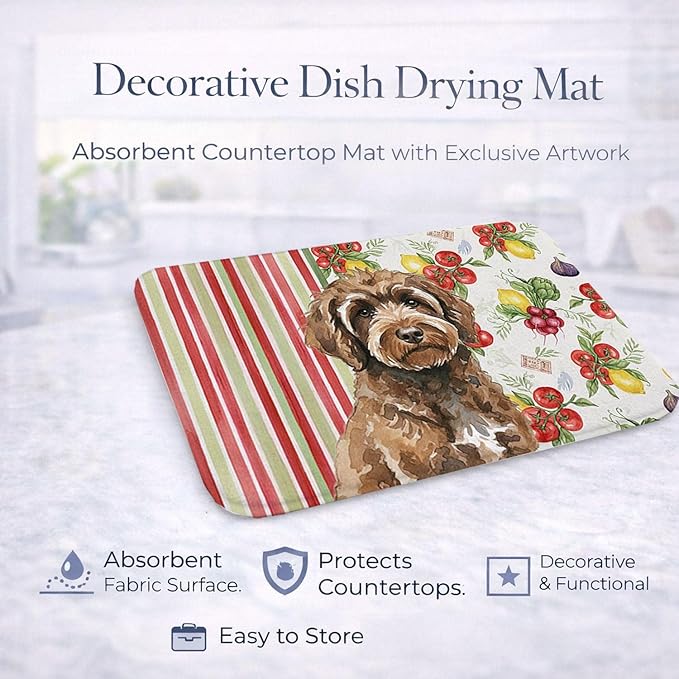 Caroline's Treasures Brown Portuguese Water Dog Vegetables Dish Drying Mat Absorbent Dish Drying Mat Pad for Kitchen Counter Dish Drainer Mat for Countertop 14 x 21 Multicolor