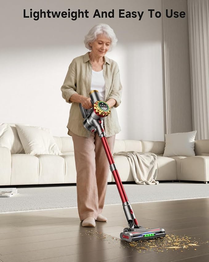 Cordless Vacuum Cleaner 580W 50Kpa Vacuum Cleaners for Home 65 Mins Battery Stick Vacuum Anti-Tangle Self-Standing 8-in-1 Lightweight Vacuum for Hardwood Floor/Carpet/Pet Hair