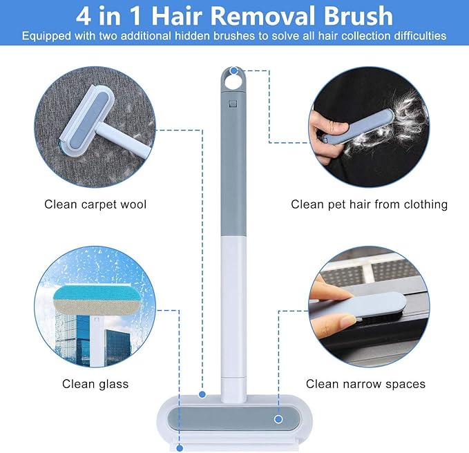Pet Hair Removal Tool for Dogs &amp Cats (19 Long Brush + Gloves) Electrostatic Reusable Pet Hair Remover Five Finger Magic Brush with Adjustable Handle for Couch Carpet Bedding Clothes