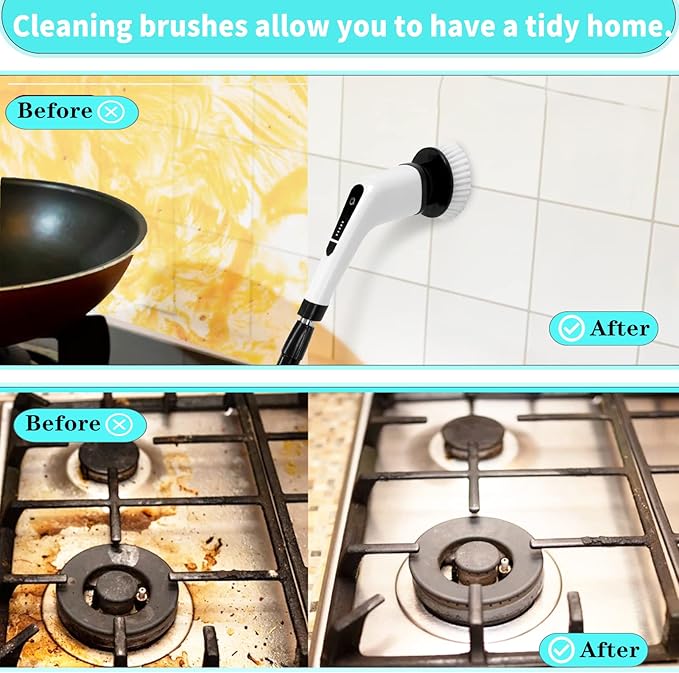 Electric Spin Scrubber Cordless Shower Scrubber for Cleaning with 7 Multi-Purpose Cleaning Brush Heads Bathroom Scrubber with Long Handle Power Scrubber for Cleaning Wall Floor Bathroom Kitchen