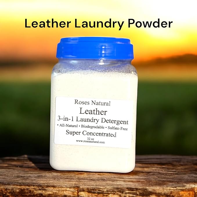 3-in-1 Leather-Scented Laundry Detergent Powder 32 OZ Natural Plant-Based Formula Cleans Softens &amp Deodorizes – 64 Loads HE Safe Sulfate-Free Made in the USA