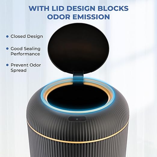 Pukomc Smart Sensor Wastebasket Convenient and Hygienic Easy to Use Technology Sensor Waterproof Wastebasket Plastic Trash can for Kitchen Bathroom Bedroom Living Room Office and Outdoor Black