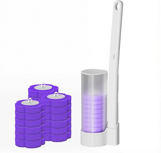Disposable Toilet Cleaning System Toilet Brush with Holder and 18 Pre-Loaded Refill Heads Multi-Surface Cleaning Tool for Toilet Sink Bathroom Glass &amp Floor (Lavender)