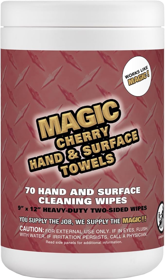 Magic Cherry Scented Heavy Duty Cleaning Wipes - Dual Sided Hand &amp Surface Shop Towels | Professional-grade Cleaning | Waterless | Cleans Grease Oil Dirt &amp more (6 Pack | 420 Sheets Total)