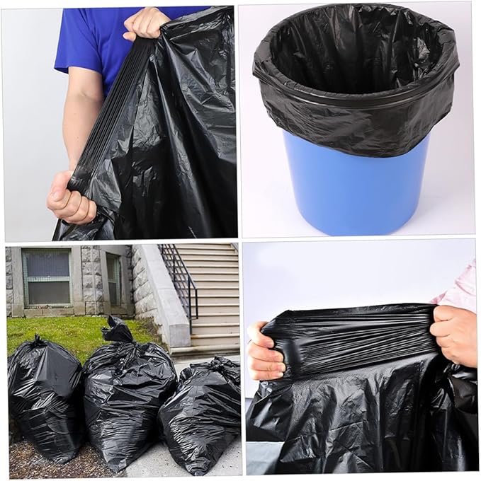VILLCASE 50Pcs Large Heavy Duty Trash Bags 80X100Cm Black Commercial Kitchen Gardening Garbage Bags for 100L Bins Outdoor Waste Disposal