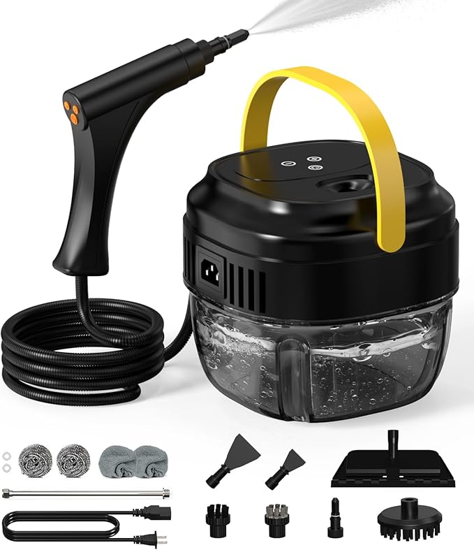 Portable Handheld Steam Cleaner 1500W High Pressure Steamer 15s Instant Heat 6-Level Handle 1.7L Tank 15PCS Accessories for Home Kitchen Grease Car Detailing