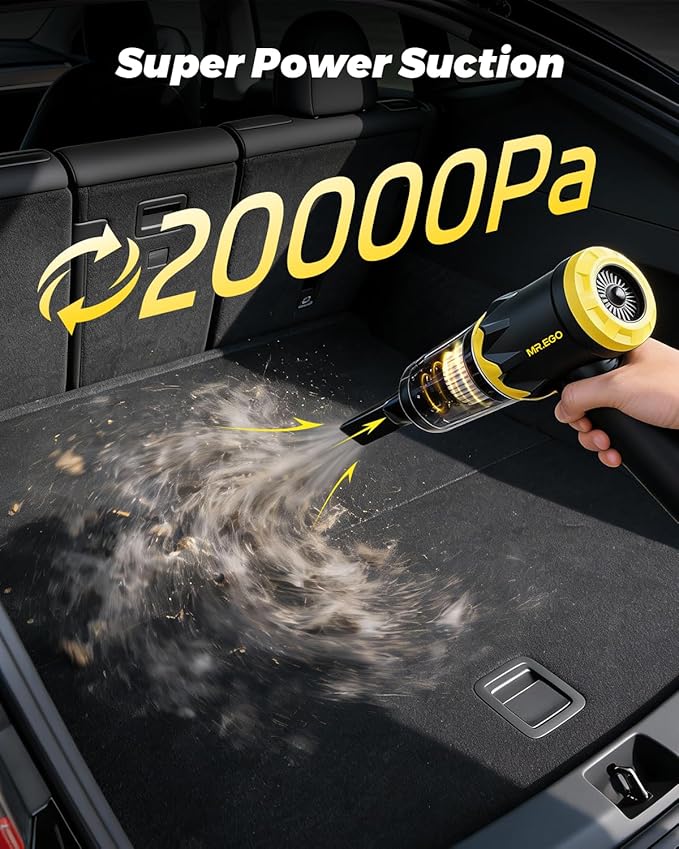 Mr.ego Handheld Car Vacuum Portable Cordless 20000Pa High Power Suction Mini Vacuum Cleaner 4-in-1 Portable Vacuum for Car Home Office &amp Desk Cleaning