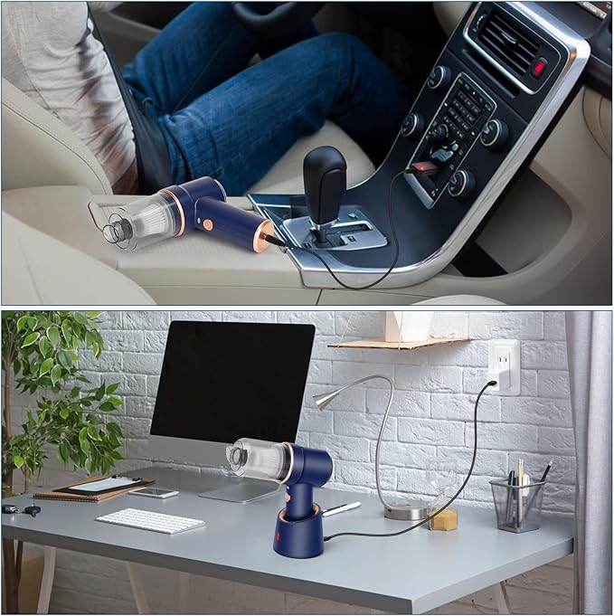 8Kpa Mini Handheld Vacuum Cleaner 120W High Power Cordless Keyboard Vacuum 2-in-1 Desk Vacuum &amp Air Duster with LED Light &amp Multi-Nozzles for Car Computer Sewing Machine
