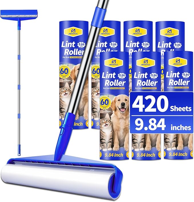 9.84 Large Extra Sticky Lint Roller 58.3 Long Handle Lint Remover with 7 Rollers for Clothes Cat Dog Pet Hair Furniture Couch Carpet FloorPainted Wall Cleaner Mop Dust Cleaning