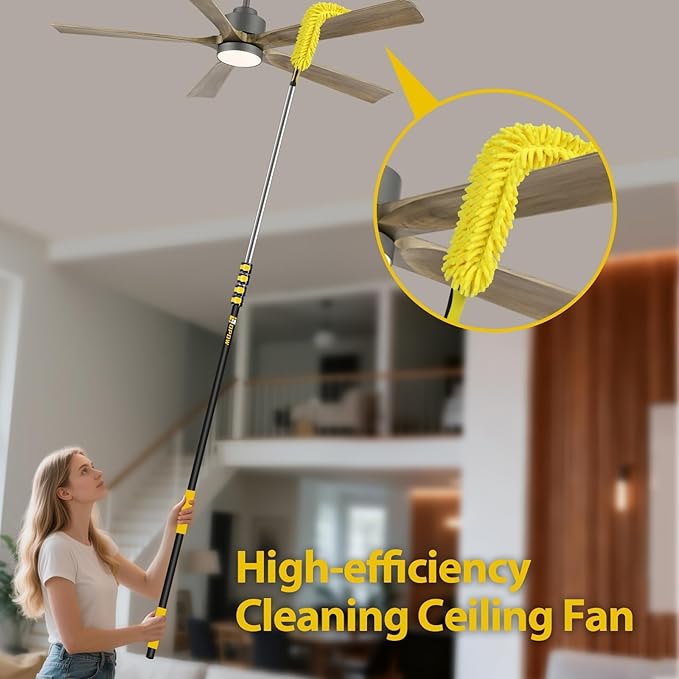 36 Foot High Ceiling Duster Kits with 7-30ft Heavy Duty Extension Pole High Reach Duster for CleaningMicrofiber Feather DusterCobweb DusterCeiling Fan DusterWindow Squeegee &amp Cleaner