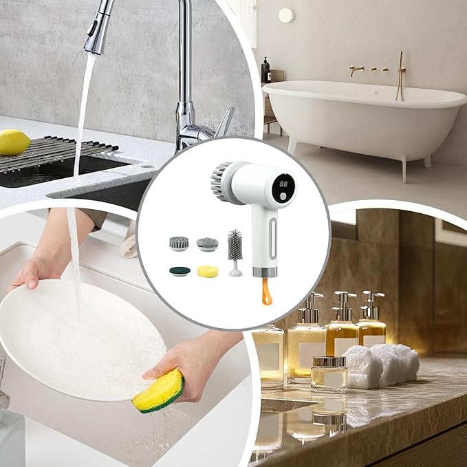 Power S Pin Scrubber Cordless with Balanced Weight Design White Electric S Pin Scrubber Handhold Electric Cleaning Brush Rechargeable for Bathtub Tile Grout Floor Toilet Kitchen Wall