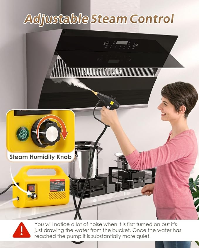 1500W Tankless Pressurized Steam Cleaner - Handheld Portable Grout &amp Tile Steamer for Home Kitchen Bathroom and Car Cleaning - 110V | Yellow