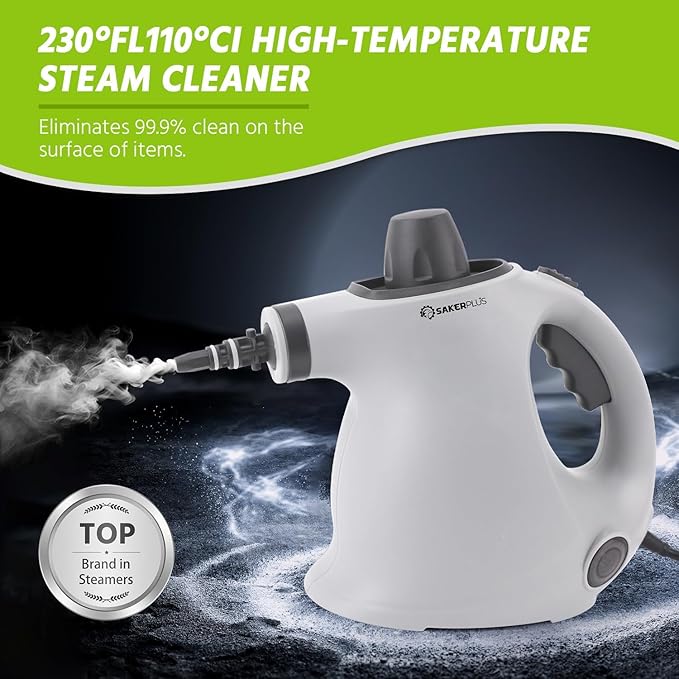 Handheld Steam Cleaner-1050W Pressurized Steamer with 9 Accessories Fast Heat-Up for Deep Cleaning of Tile Grout Upholstery Car Interior and Kitchen (1 set)