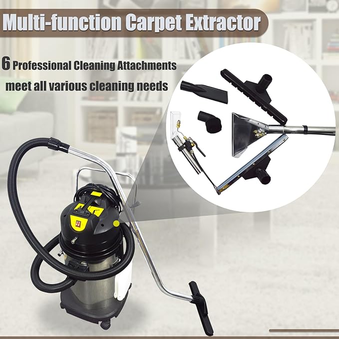 Commercial Carpet Cleaner Machine 40L/11Gal Heavy-Duty 3-in-1 Extractor Machine (SprayVacuumWash) for Hotel/Office with 23ft Cord &amp Steel Drum 1000W 110V