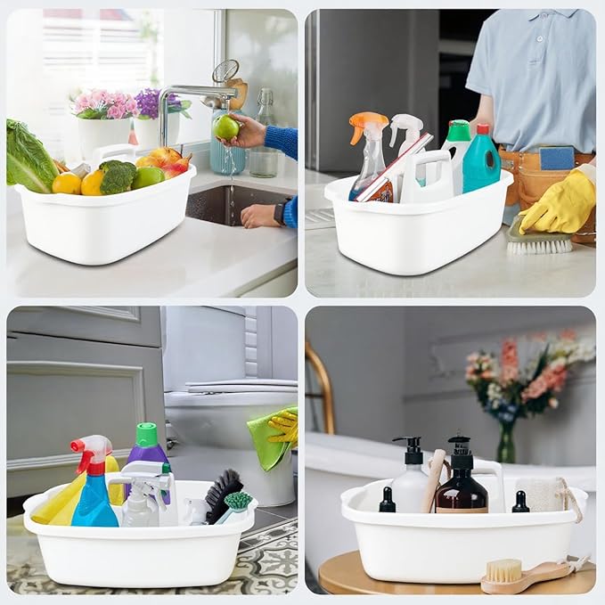 2 Pack Cleaning Supply Caddy with Handle Portable Shower Caddy Organizer Plastic Basket with Handle Stackable Tool Storage for Bathroom Garden Kitchen Home Organization White
