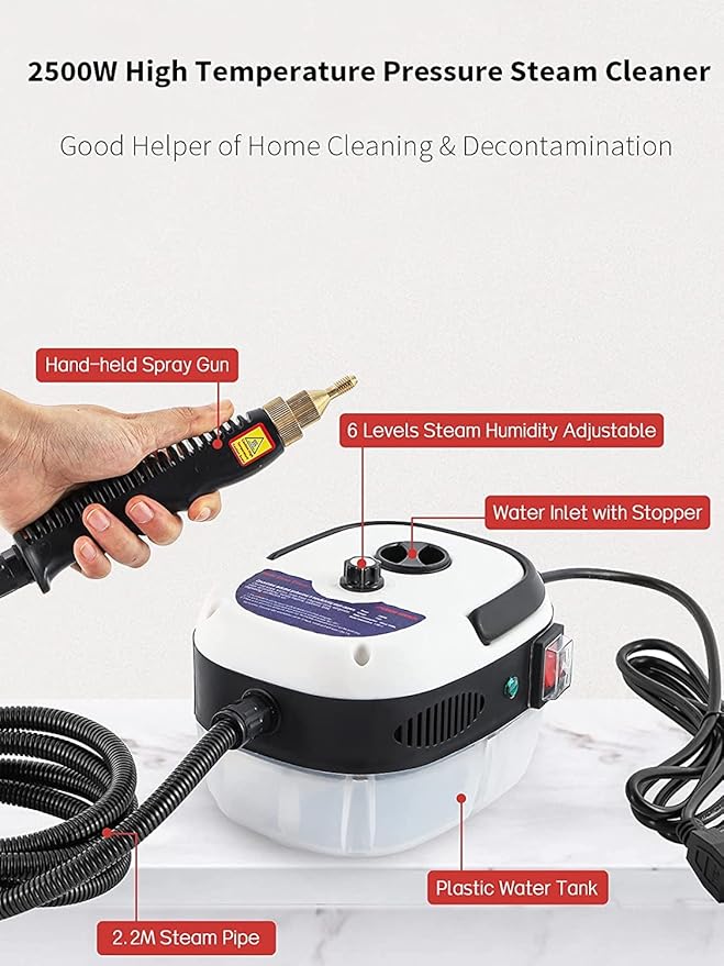 2500W High Temperature Pressurized Steam Cleaner Hand-Held Portable Steam Cleaning Machine 1000Ml Tank for Kitchen Bathroom Furniture Windows Autoswith Cleaning Kit Tool