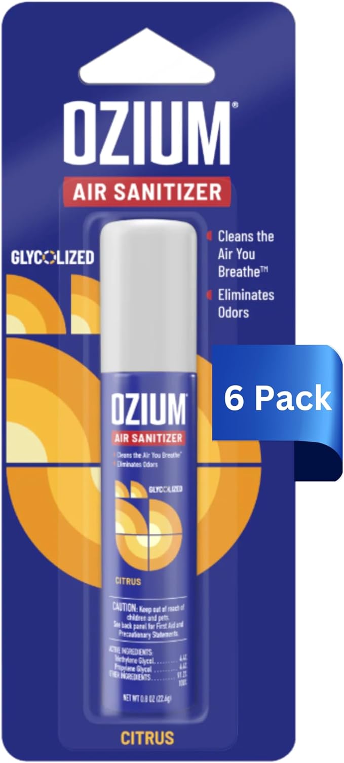 Ozium 0.8 oz. Air Sanitizer &amp Odor Eliminator for Homes Cars Offices and More Citrus Scent Pack of 6