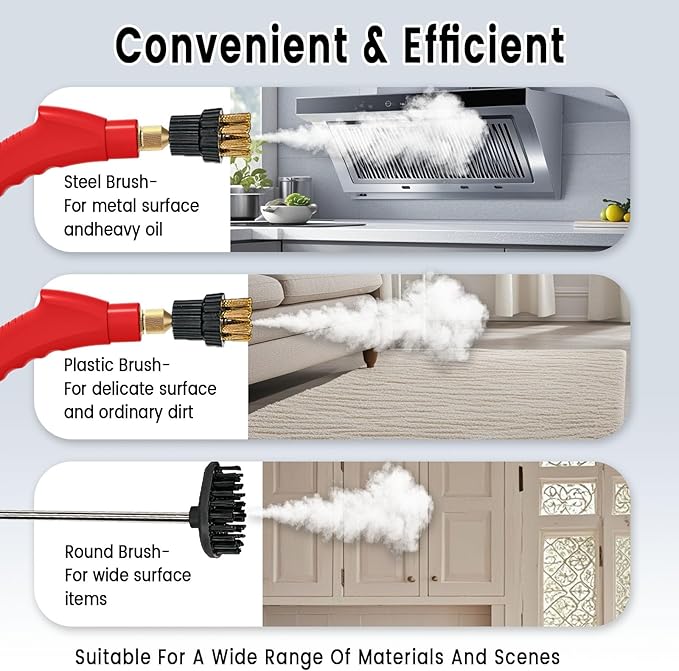 2500W Handheld Steam CleanerPortable Car Steamer For Auto DetailingHigh-Temperature and Pressure Steam Cleaner For Home Steam Cleaning Machine for FurnitureKitchenGroutFloorTile (5-Red)