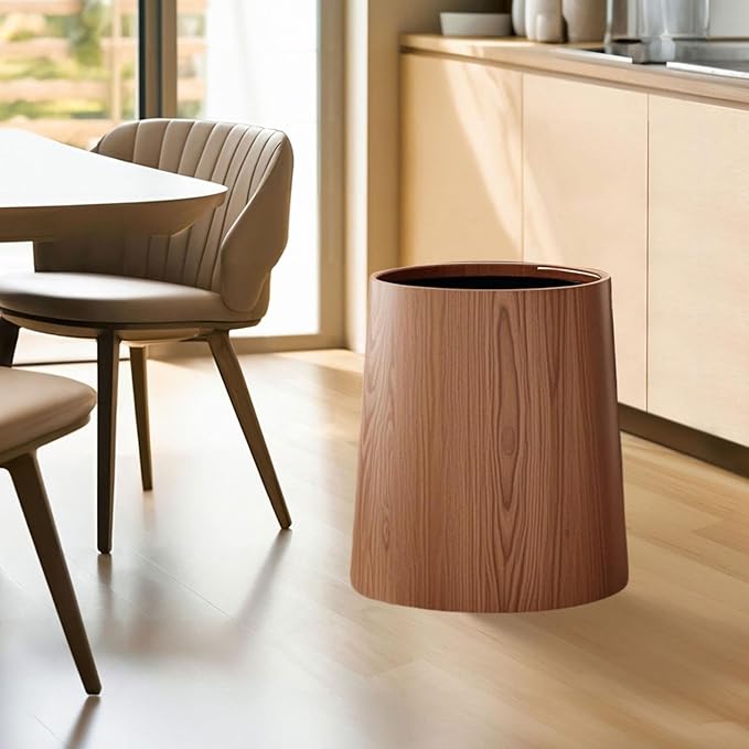 Trash Bin Wastebasket Removable Inner Portable Modern Paper Basket Bathroom Trash Can for Office Laundry Kitchen Restroom L Brown