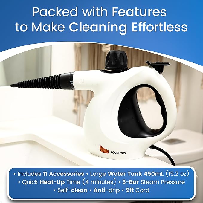 Handheld Multi-Surface Pressurized Steam Cleaner with 11 pcs Accessories 15.2oz Tank Multi-Purpose Steamer for Home Use Natural Steamer for Cleaning Tile Floor Bathroom Window Upholstery Grease