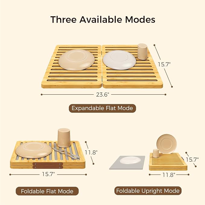 Wealone Stone Dish Drying Mat for Kitchen Counter Fast Drying Diatomaceous Earth Stone Mat Bamboo Foldable Case Design Pad Dish Rack Water Absorbing Instant Dry Sink Rack for Dishes Cups and More