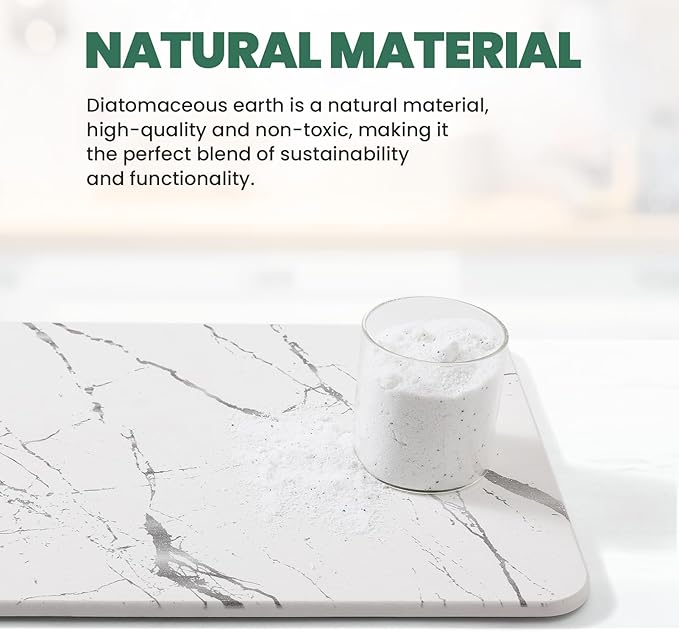 2 Pack Quick Dry Stone Drying Mat for Kitchen Counter Water-Absorbent Diatomaceous Dish Drying Mats Multi-Purpose Stone Drying Tray for Cups Dishes Bottles White-Marble