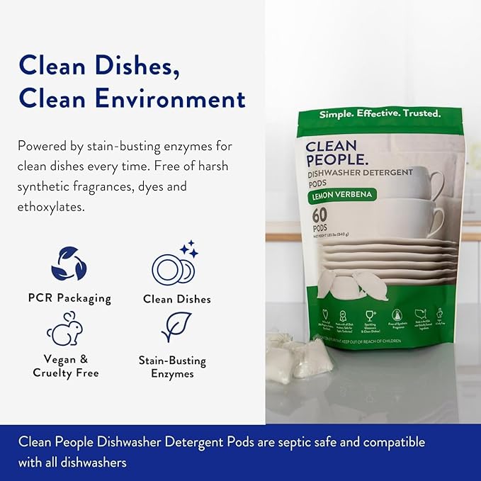 The Clean People Dishwasher Detergent Pods | Cuts Grease and Rinses Sparkling Clean | Residue-Free | Peppermint 120 Pack