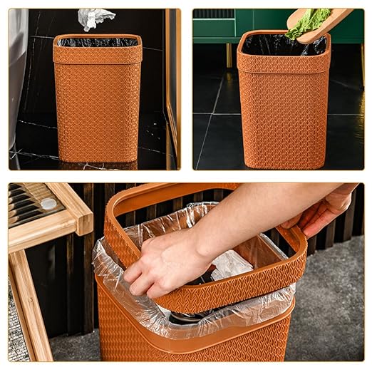 Capacity Lidless Waste Container with Imitation Rattan Design Wide Opening Trash Can for Kitchen Living Office Use Stylish Decorative Wastebasket for Home Organization