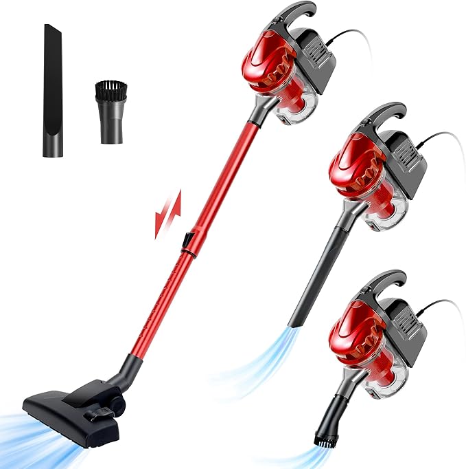 Corded Vacuum Cleaner 17KPa Powerful Suction with 600W Motor 4 in 1 Lightweight Handheld Stick Vacuum for Pet Hair Hard Floor and Carpet