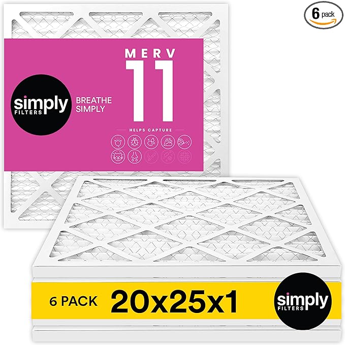 Simply 20x25x1 Air Filter Merv 11 6 Pack For Home AC Furnace &amp HVAC (Actual Size: 19.75x24.75x0.75) DUST Pet &amp Allergy Control