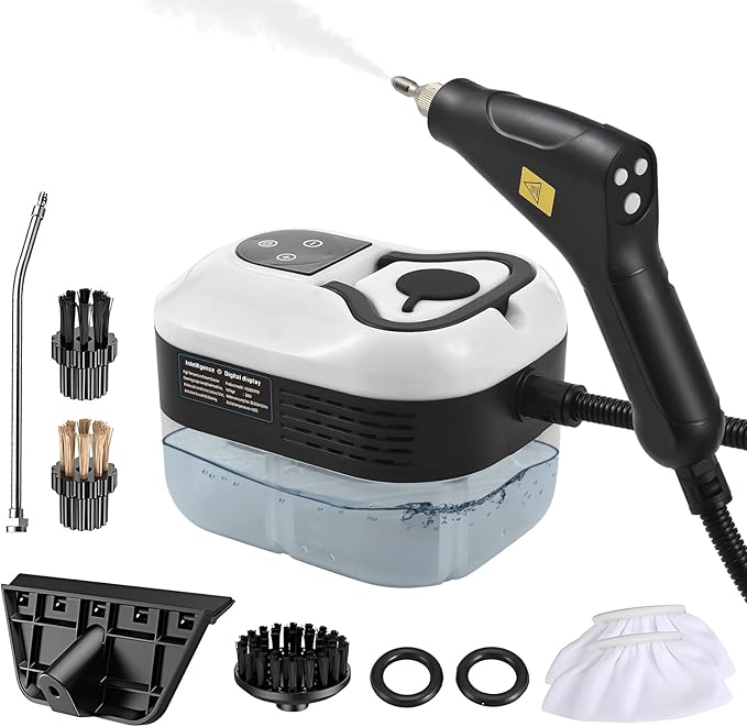 Irishom Handheld Multi-Surface Steam Cleaner with 6pcs Accessories Touch Screen 6 Levels Adjustable 105℃/221℉ Deep Cleaning Steamer with Portable Handle 1200ml/40.5oz Water Tank