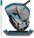 Swimming Pool Cleaning Kit - Aluminum Frame Skimmer Net with 10Ft Adjustable Pole &amp 17.5” Pool Brush Head Pools Maintenance Kits for Inground &amp Above Ground Swimming Pools Removes Debris