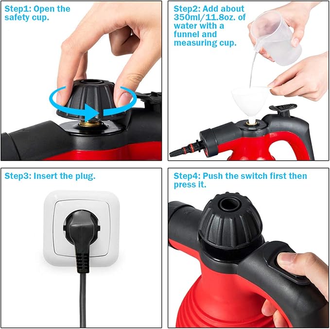 Goplus Handheld Pressurized Steam Cleaner with 9 Piece Accessories Multipurpose Steamer w/Safety Lock for Carpet Curtain Car Seat 1050W Portable Upholstery Steamer for Home Kitchen Bathroom(Red)