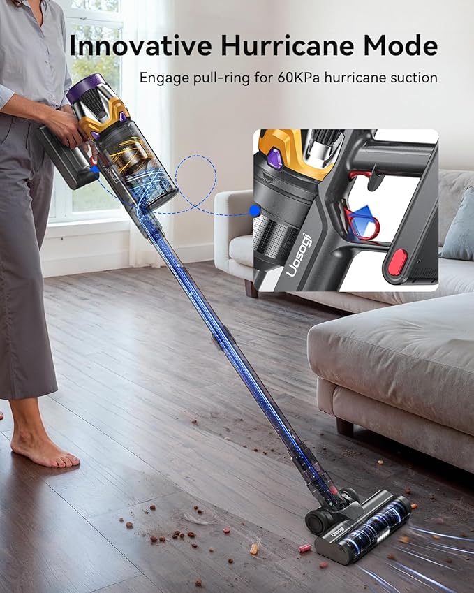 Cordless Vacuum Cleaner Upgraded 55KPA 650W 70Mins Stick Vacuum with Hurricane Mode Self-Standing Touch Screen 1.8L Dust Cup Anti-tangle Wireless Vacumm Vacuum Cleaners for Home/Pet Hair/Carpets