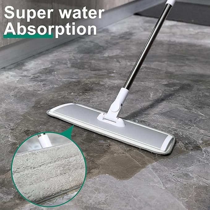 18 Professional Microfiber Mop Floor Cleaning System Flat Mops with Stainless Steel Handle 4 Reusable Washable Mop Pads Wet and Dust Mopping for Hardwood Vinyl Laminate Tile Cleaning (White)