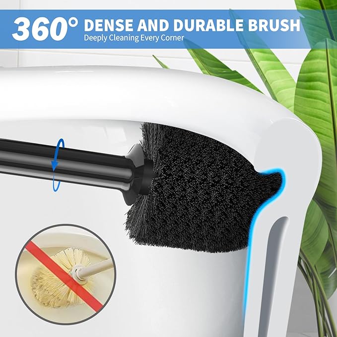 uptronic Toilet Plunger and Brush2 Pack Bowl Brush and Heavy Duty Toilet Plunger Set with Holder 2-in-1 Bathroom Cleaning Combo with Modern Caddy Stand for 5.7-inch Toilet Drain Bathroom Cleaning
