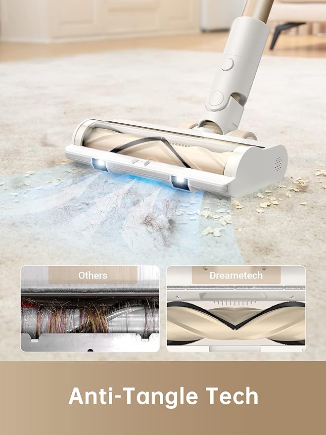 DREAME Cordless Stick Vacuum Cleaner for Home Powerful 120AW Suction with Anti-Tangle Brush LED Headlights Five-Layer Filtration Up to 60 Mins Handheld Vacuum Deep Clean Hair Hard Floor Carpet