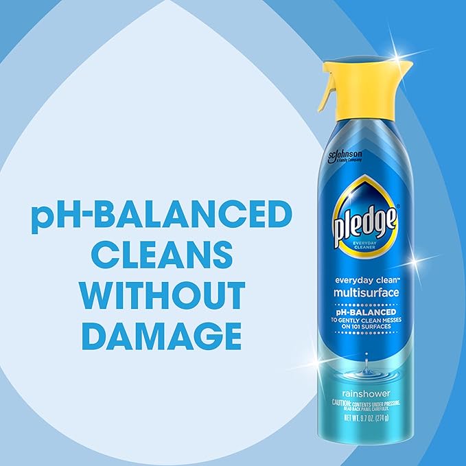 Pledge pH-Balanced Multisurface Spray Gently Clean 101 Surfaces Remove Dust and Messes No Residue - Rainshower Scent 9.7oz (Pack of 12)
