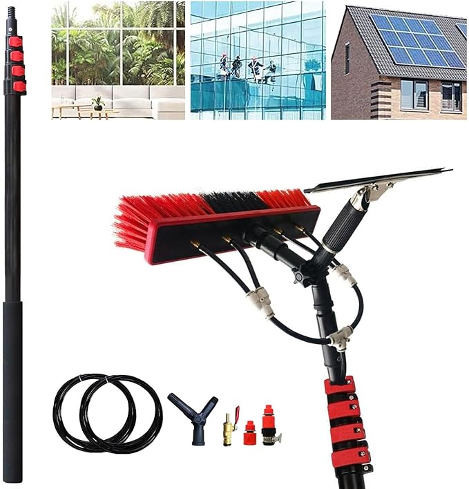 High-Altitude Window Cleaning Brush Solar Panel Cleaning Brush Telescopic Window Cleaning Pole Water Fed Brush Window Cleaner Tool10.8m/35.4ft