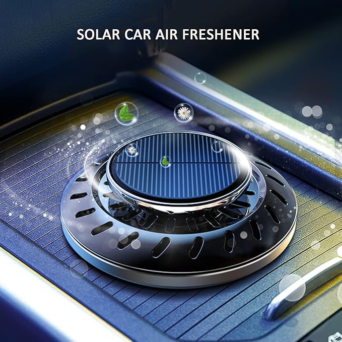 Kwak's Car Air FreshenerRotating Solar Aromatherapy Essential Oil Diffuser Scent with Extra 4 Bottle Solar Car Air Freshener Refill