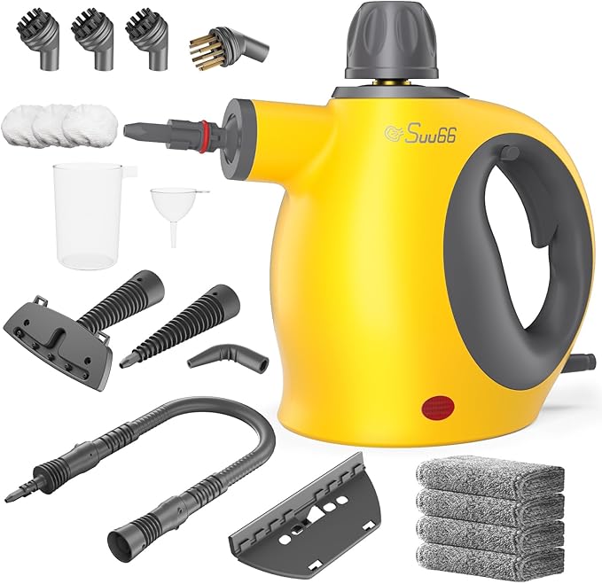 Handheld Steam Cleaner with Safety Lock 500mL Large Tank &amp 19PCS Accessories - Multi-Surface Deep Cleaning for Kitchen Bathroom Car Sofa - Removes Stubborn Grime Sanitizes Surfaces (Yellow)