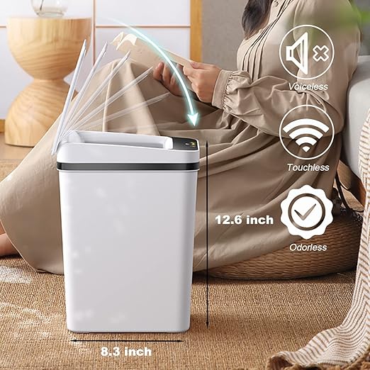 3 PACK - Bathroom Garbage Can with a Lid - 2.5 Gallon Automatic Trash Cans Touchless - Bedroom Office - Small Smart Trash Can - Plastic Narrow Auto Open - Motion Sensor Trash can Bathroom ( White )