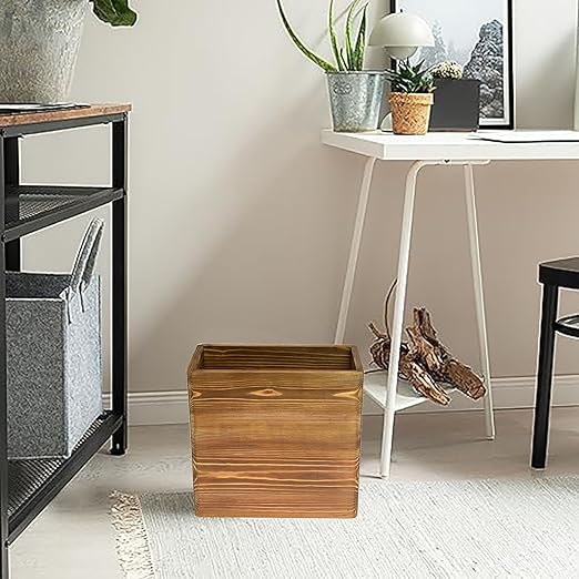 Owlgift Wooden Rustic Burnt Waste Basket Trash Bin Rectangular Wastebaskets Bathroom Garbage Can Bedroom Trash Can Dorm Recycle Bin Office Trash Can Wooden Wastebasket Wooden Décor