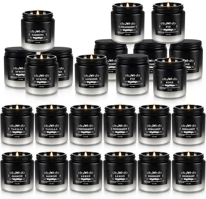 Scented Candle Set 24 Pack Black&ampWhite Candle for Home Scented Odor Eliminating Stress Relief Long Lasting Soy Wax Gift Set