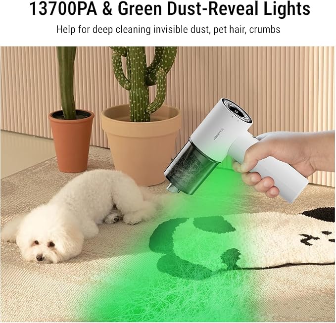 REIKIYA 14KPA High Power Mini Car Vacuum Computer Keyboard Cleaner and Blower Cordless Portable Handheld Vacuum &amp Compressed Air Duster 2in1 with Green LED Light&amp Multi-Nozzles for Car Home Of